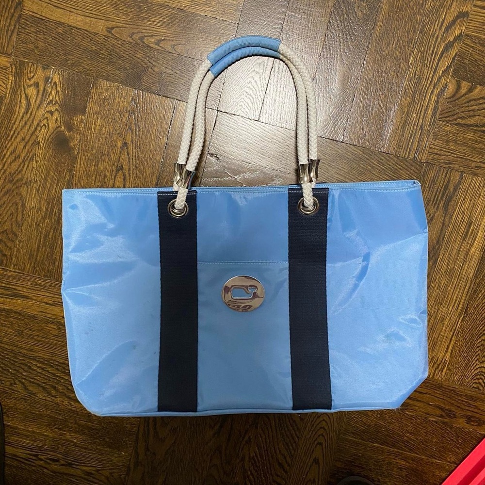 Vineyard Vines Nautical Blue Tote Bag with Navy and Silver Accents